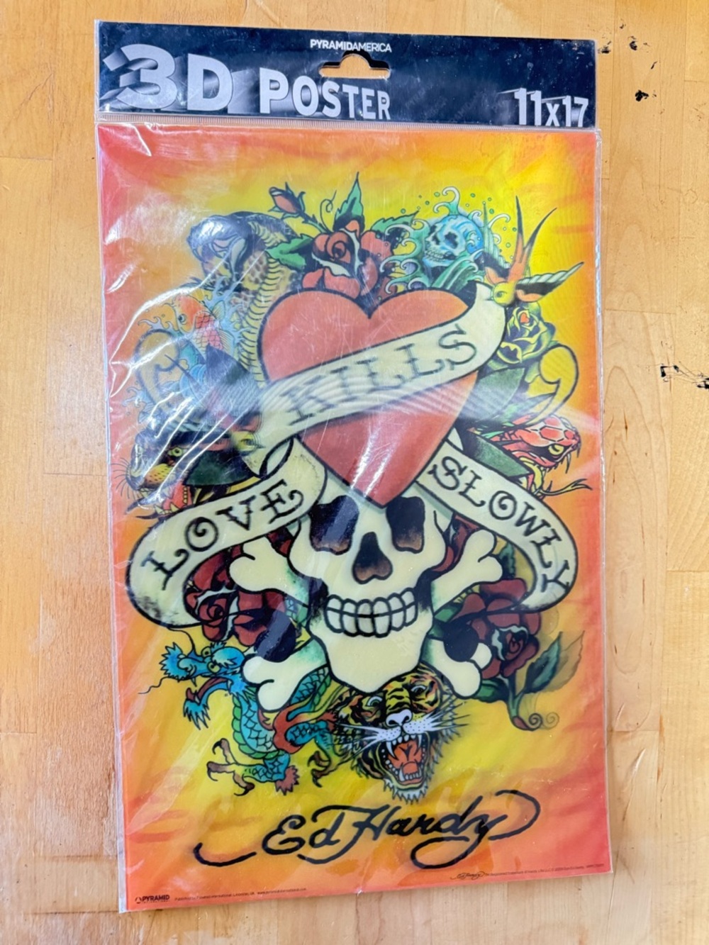 Ed Hardy  3D Yellow Orange Red Tattoo Skull Poster